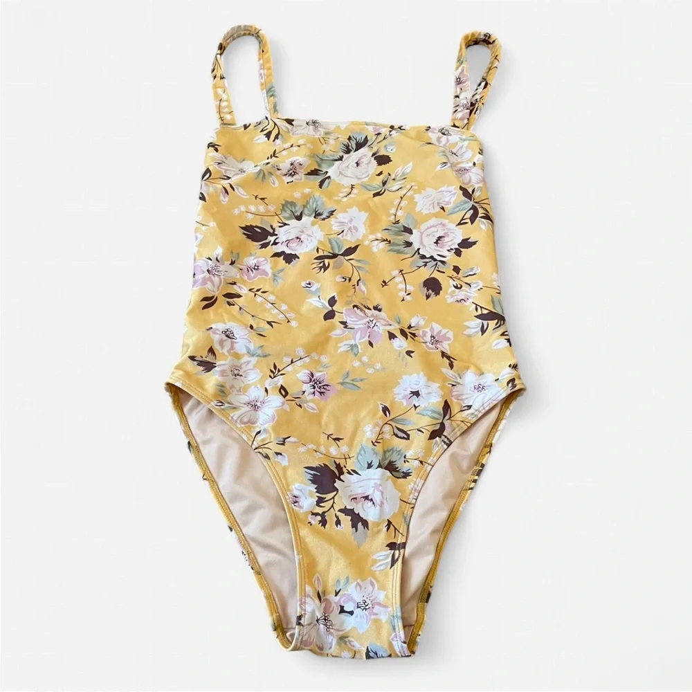 Faithfull The Brand Phoebe Floral One Piece Swimsuit in Pomeline Yellow Medium